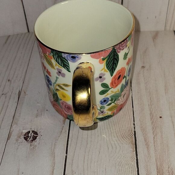 Anthropologie Letter E Rifle Paper Co Floral Garden Coffee Tea Monogram Mug Cup - Picture 2 of 6